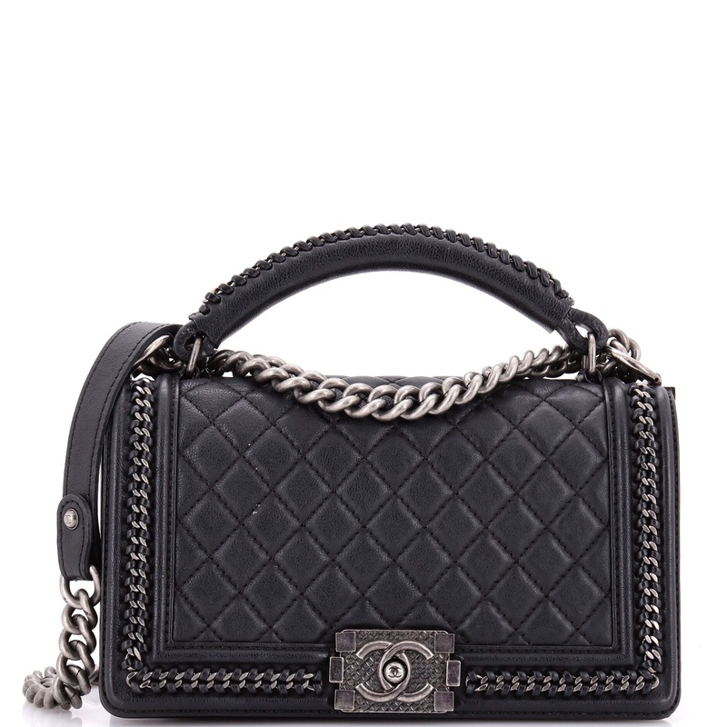 Chain Handle Boy Flap Bag Quilted Calfskin Old Medium