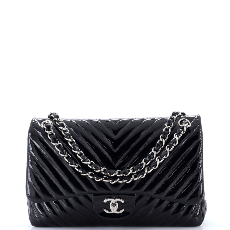 Classic Double Flap Bag Chevron Patent Jumbo