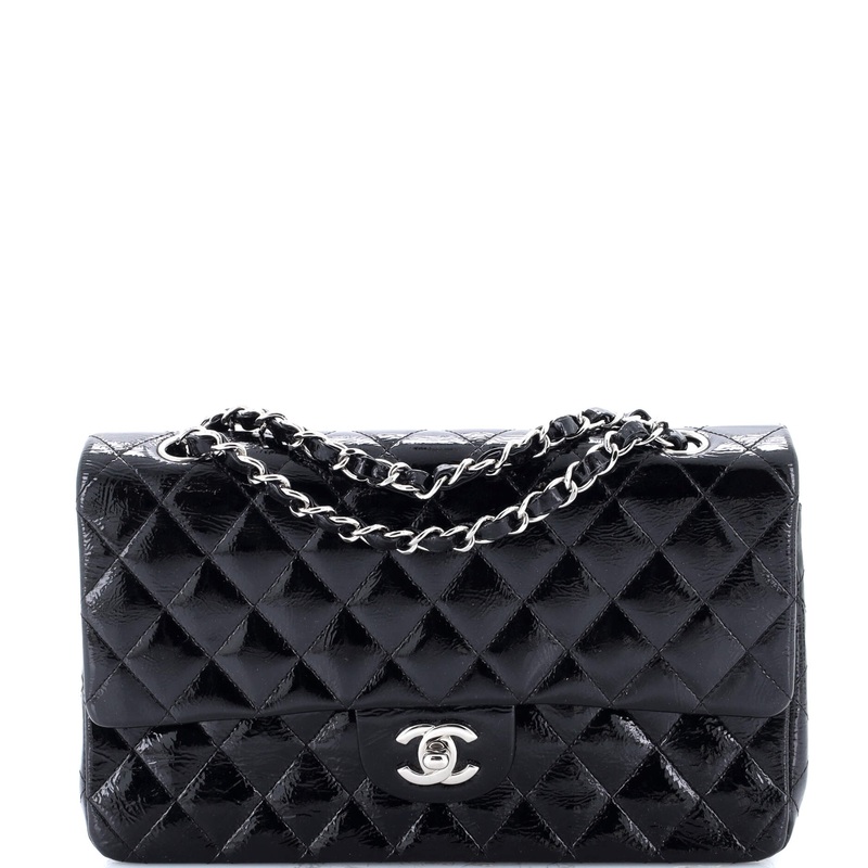 Classic Double Flap Bag Quilted Crinkled Patent Medium