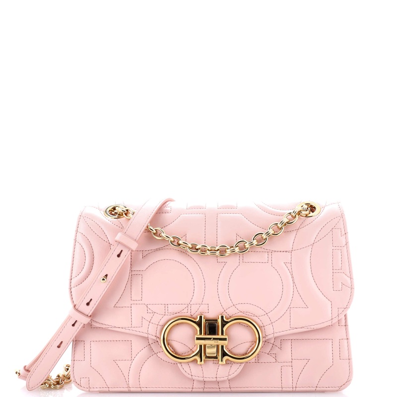 Gancini Turnlock Flap Bag Gancini Quilted Leather Medium