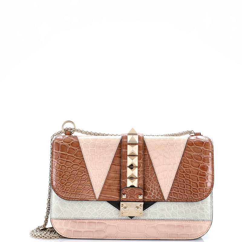 Glam Lock Shoulder Bag Colorblock Crocodile Medium