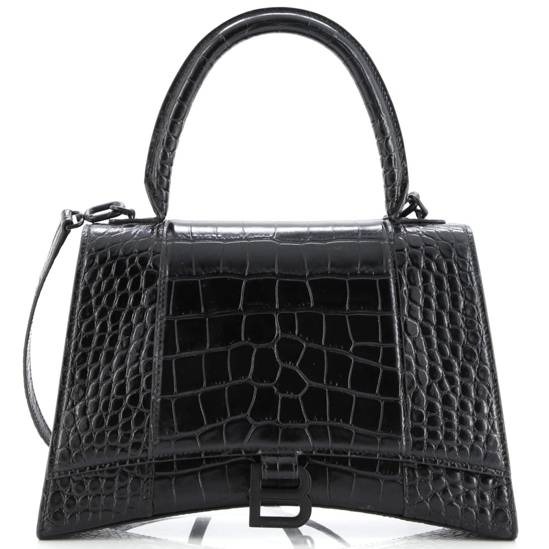 Hourglass Top Handle Bag Crocodile Embossed Leather Medium