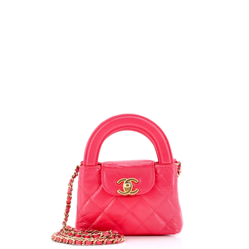 Kelly Top Handle Clutch with Chain Quilted Shiny Aged Calfskin