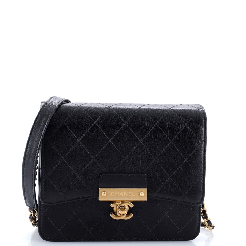 Logo Plate Square Wallet on Chain Quilted Goatskin