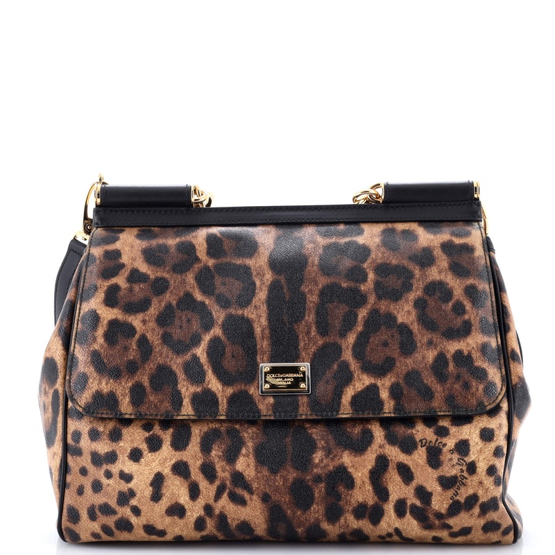 Miss Sicily Bag Leopard Print Leather Large