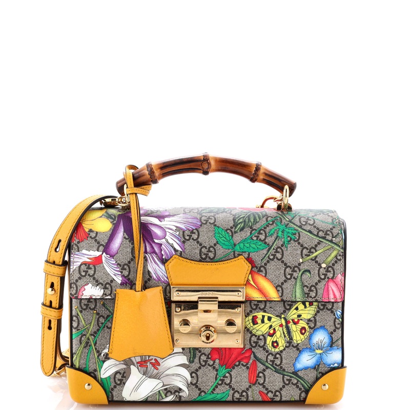 Padlock Bamboo Shoulder Bag Flora GG Coated Canvas Small