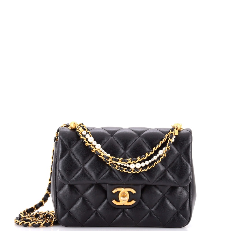 Pearl Twist Square Flap Bag Quilted Shiny Lambskin Mini