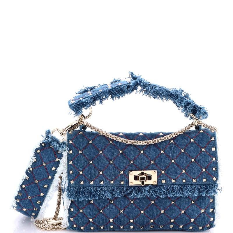 Rockstud Spike Flap Bag Quilted Denim Medium