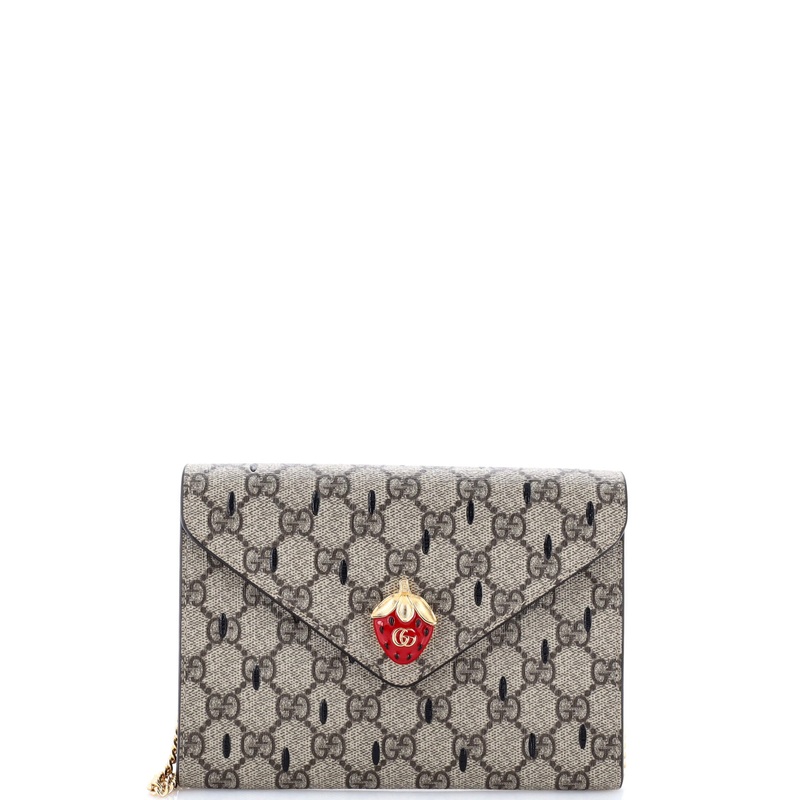 Strawberry Wallet on Chain Printed GG Coated Canvas Mini