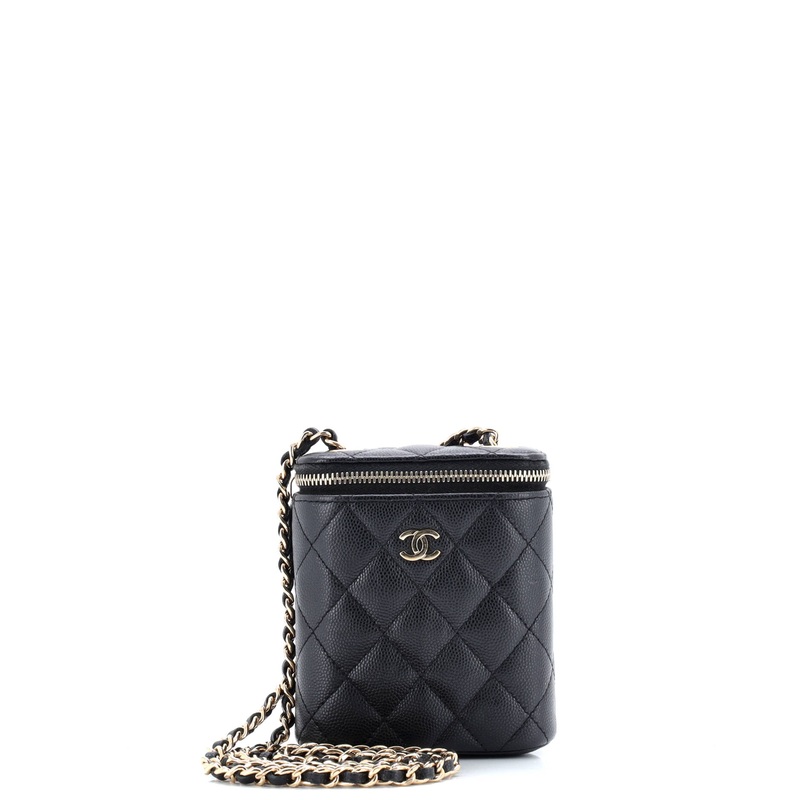 Vertical Classic Vanity Case with Chain Quilted Caviar Mini