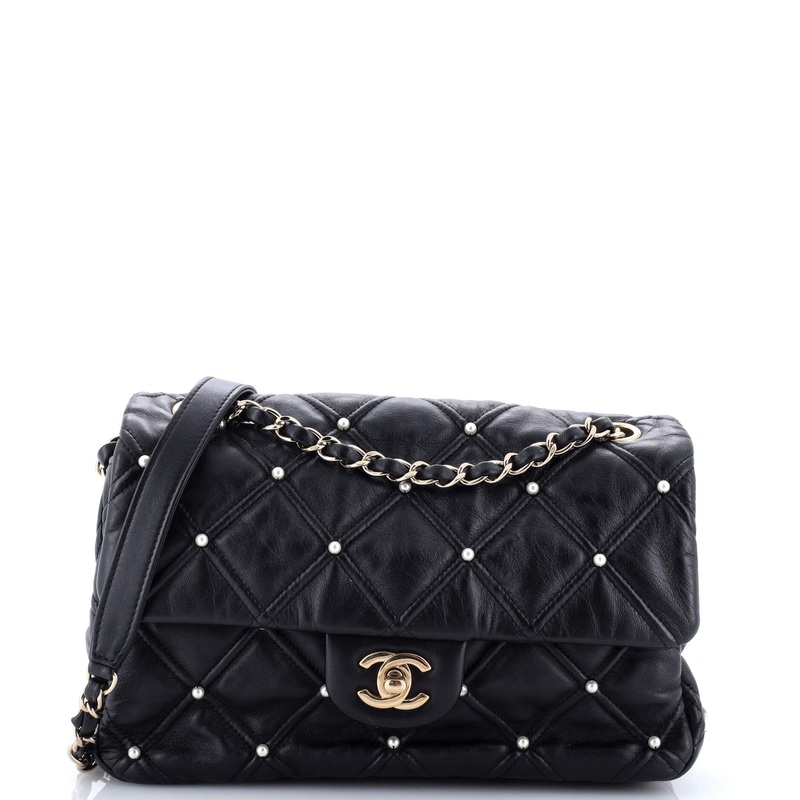 CC Flap Bag Pearl Studded Quilted Lambskin Medium