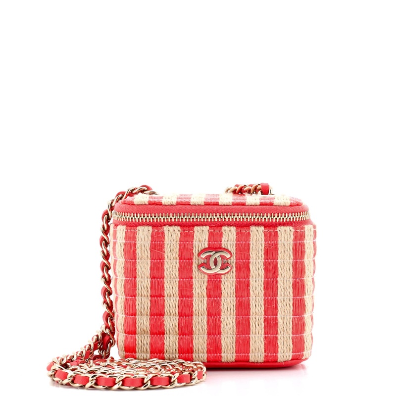 Classic Vanity Case with Chain Striped Raffia and Jute Mini
