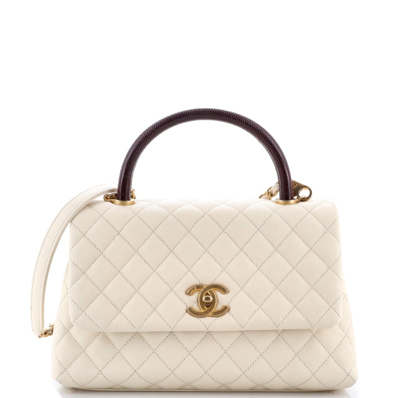 Coco Top Handle Bag Quilted Caviar with Lizard Medium