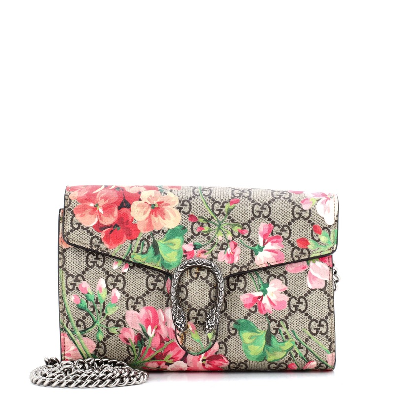 Dionysus Chain Wallet Blooms Print GG Coated Canvas Small