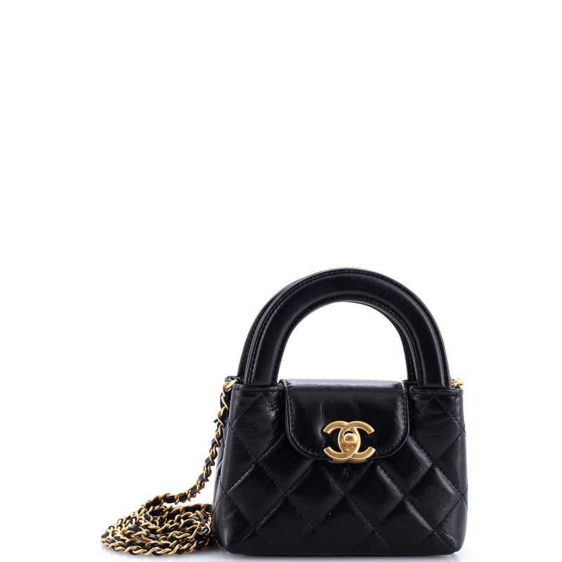 Kelly Top Handle Shopping Bag Quilted Shiny Aged Calfskin Nano