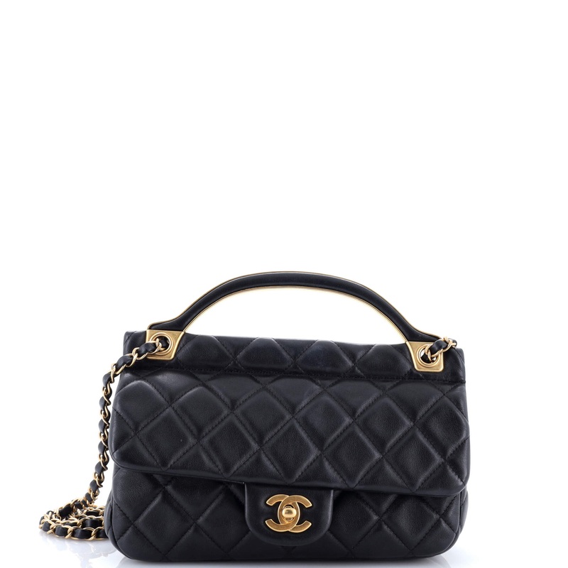 Lady Handle Flap Bag Quilted Calfskin Small