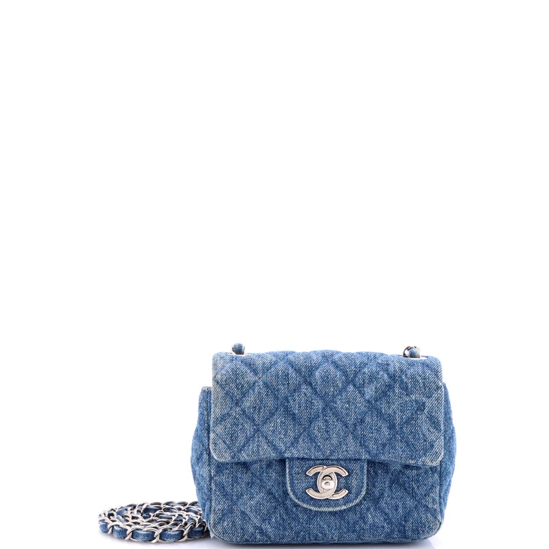 Square Classic Single Flap Bag Quilted CC Printed Denim Mini
