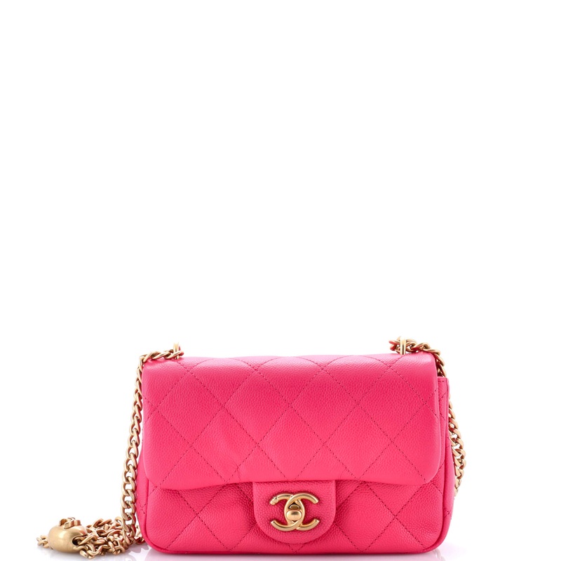 Sweet Heart Chain Flap Bag Quilted Caviar Mini