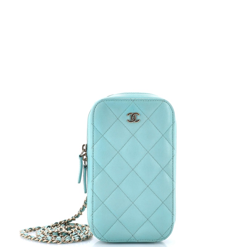 Zip Around Phone Case with Chain Quilted Caviar