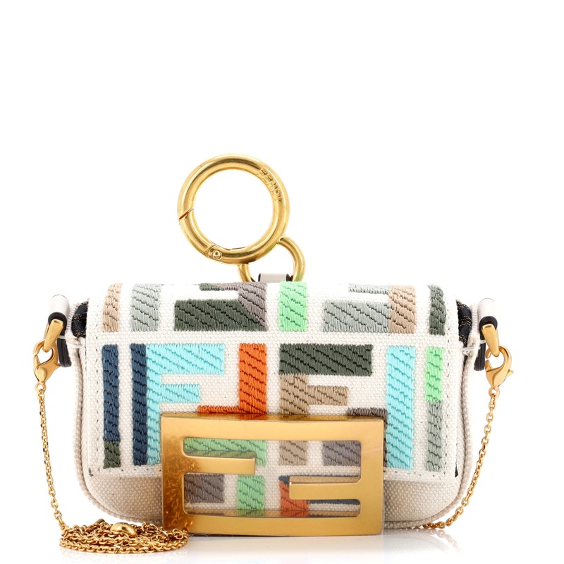 Chain Baguette Charm Bag Zucca Embroidered Canvas Nano