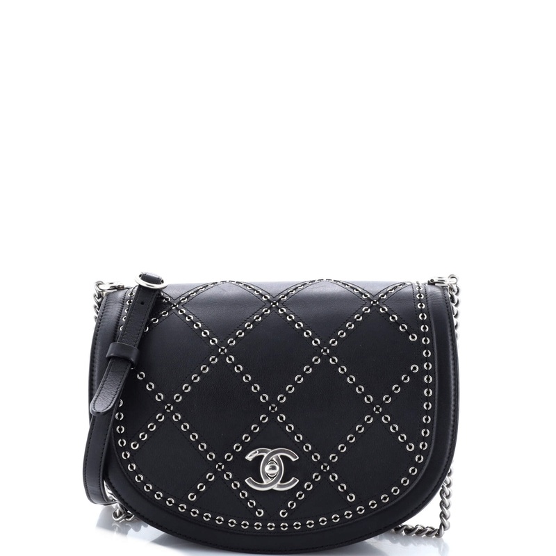 Coco Eyelets Round Flap Bag Quilted Calfskin Small