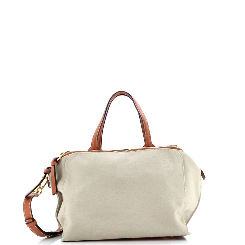 Double Zip Shoulder Bag Canvas and Leather