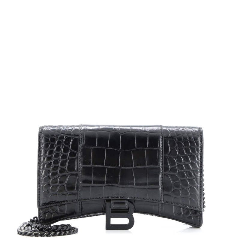 Hourglass Crossbody Bag Crocodile Embossed Leather XS