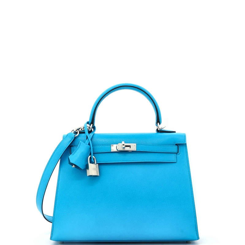 Kelly Handbag Bleu Frida Chevre Chamkila with Palladium Hardware 25