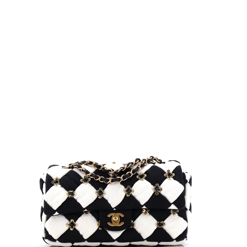 Metiers d'Art Checkerboard Single Flap Bag Embellished Satin Medium