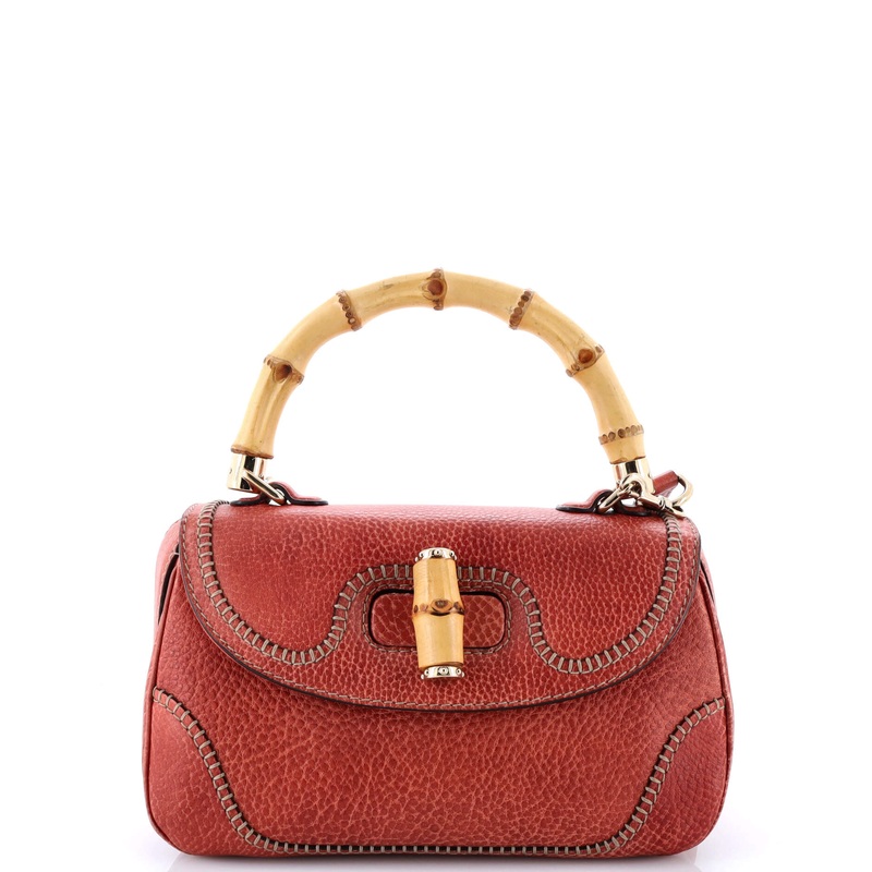 New Convertible Bamboo Top Handle Bag Leather Medium