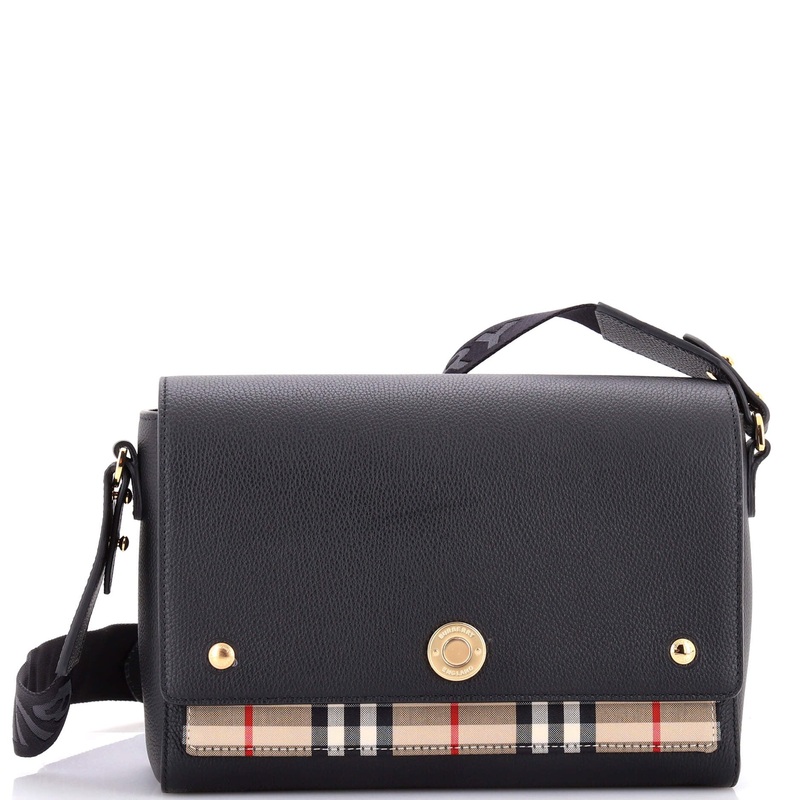 Note Crossbody Bag Leather with Vintage Check Canvas Medium