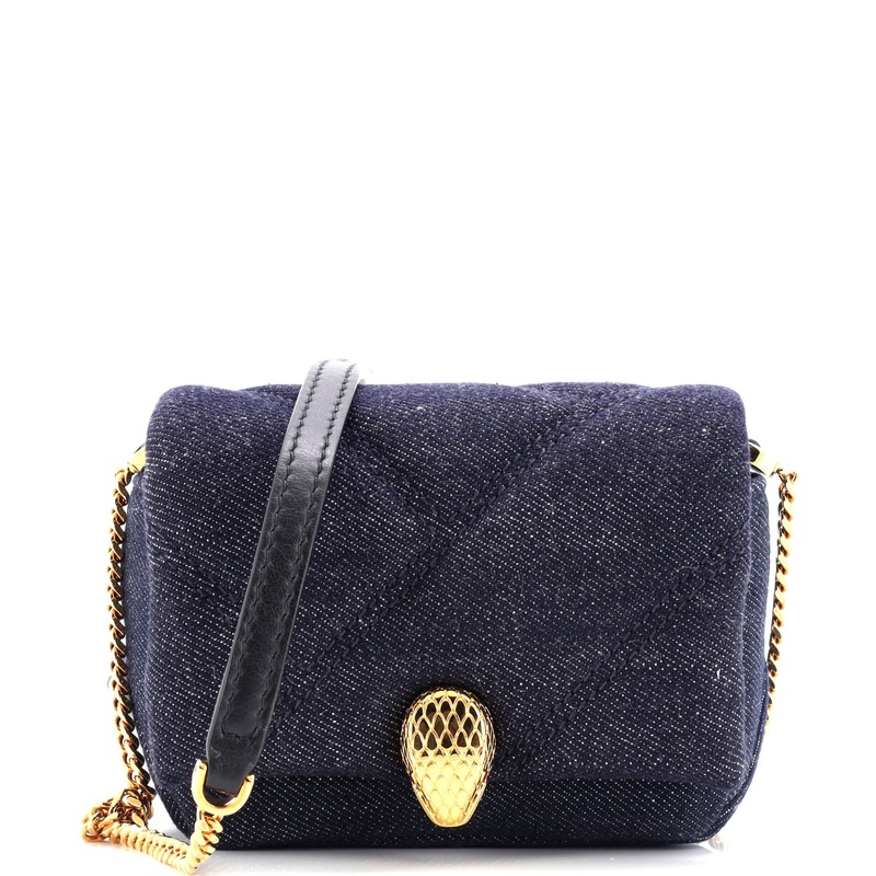 Serpenti Cabochon Shoulder Bag Diagonal Quilted Denim Micro