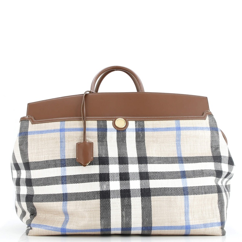 Society Top Handle Bag Woven Check and Leather Large