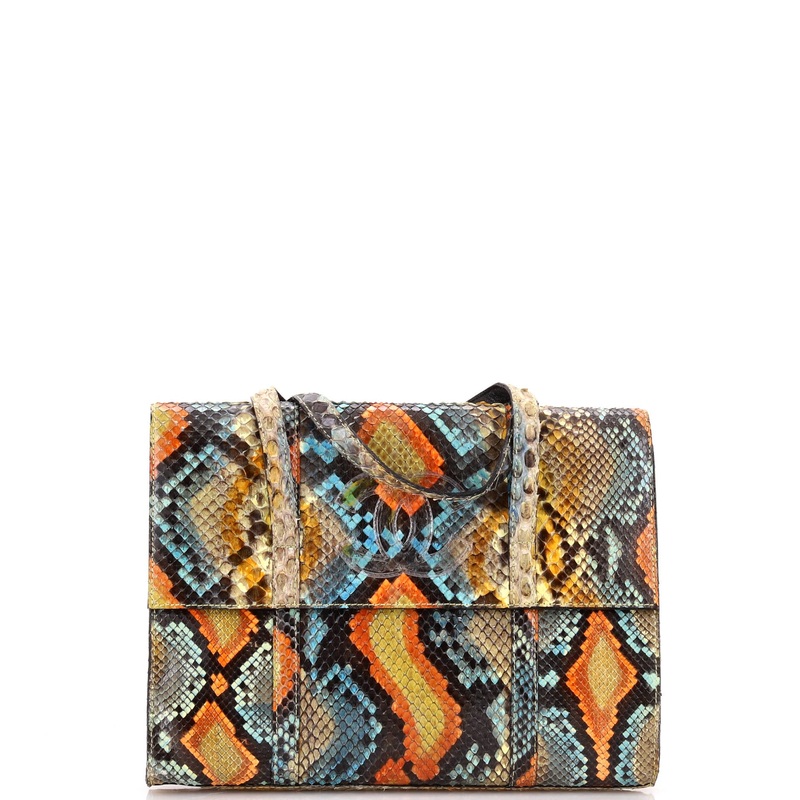 Vintage CC Flap Handle Tote Python Mini