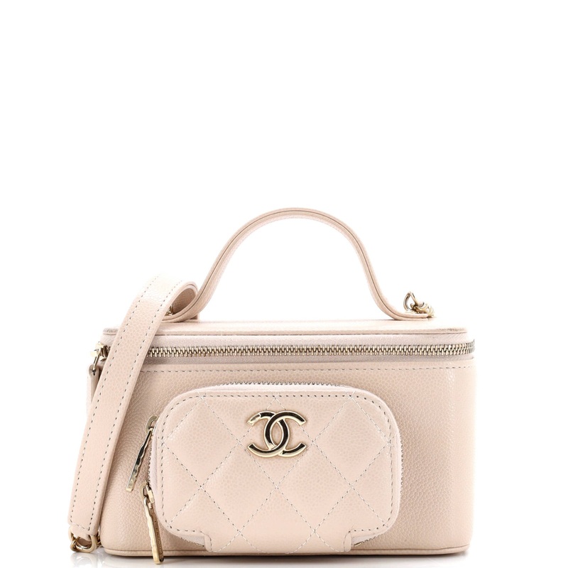 Business Affinity Top Handle Vanity Case with Chain Quilted Caviar Small