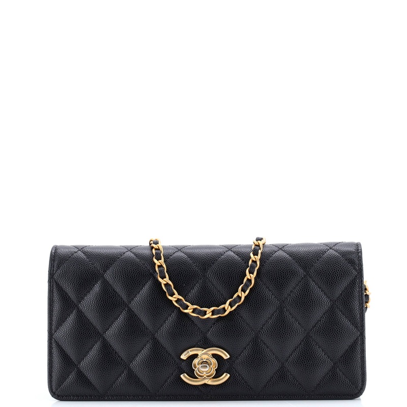 Camellia CC Flap Phone Holder with Chain Quilted Caviar