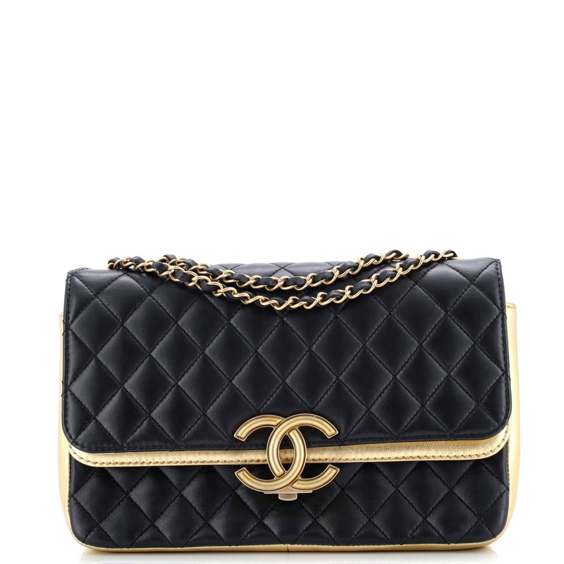 CC Chic Double Flap Bag Quilted Lambskin Medium