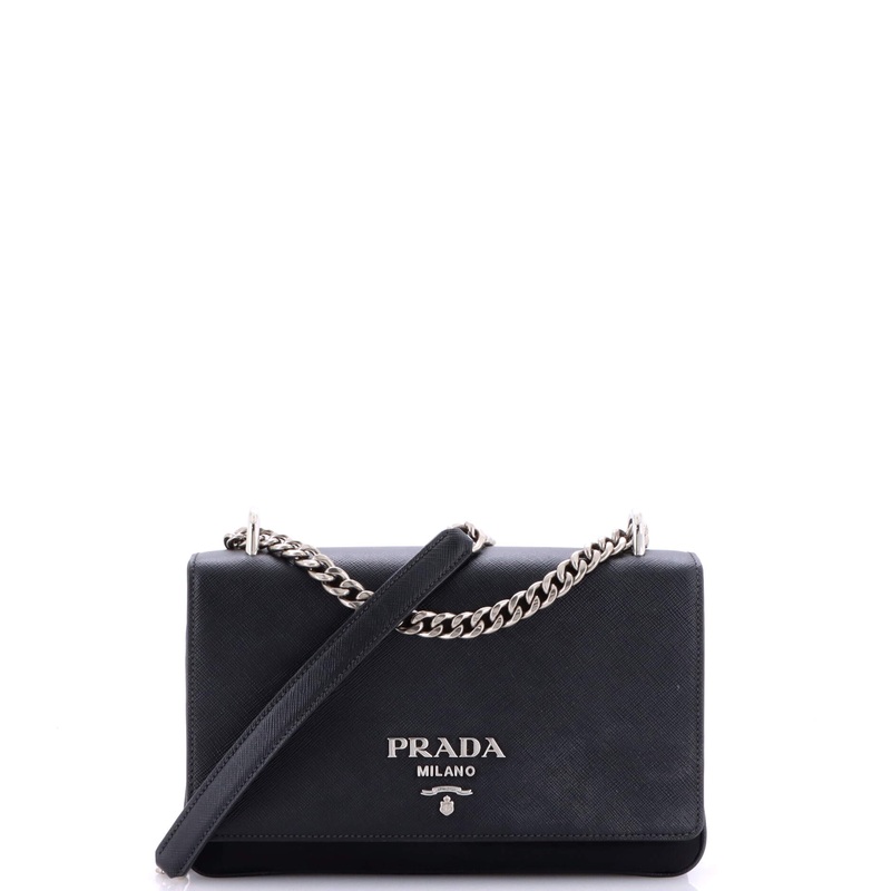 Chain Flap Crossbody Bag Tessuto and Saffiano Leather Medium