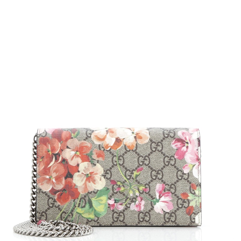 Chain Wallet Blooms Print GG Coated Canvas