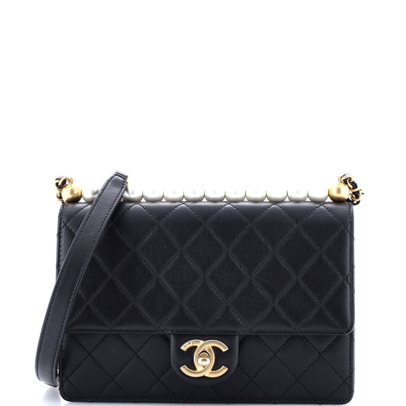 Chic Pearls Flap Bag Quilted Lambskin Small