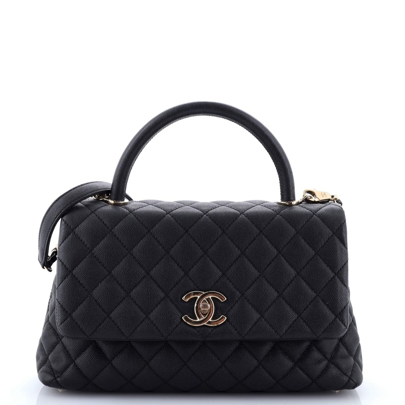 Coco Top Handle Bag Quilted Caviar Small