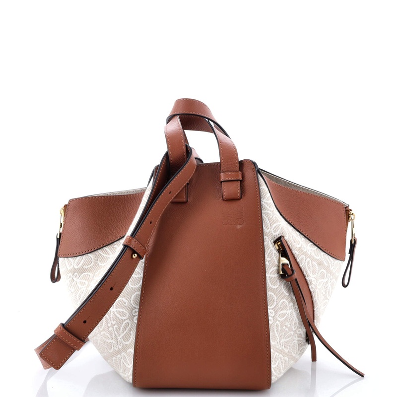 Hammock Bag Leather and Anagram Jacquard Small
