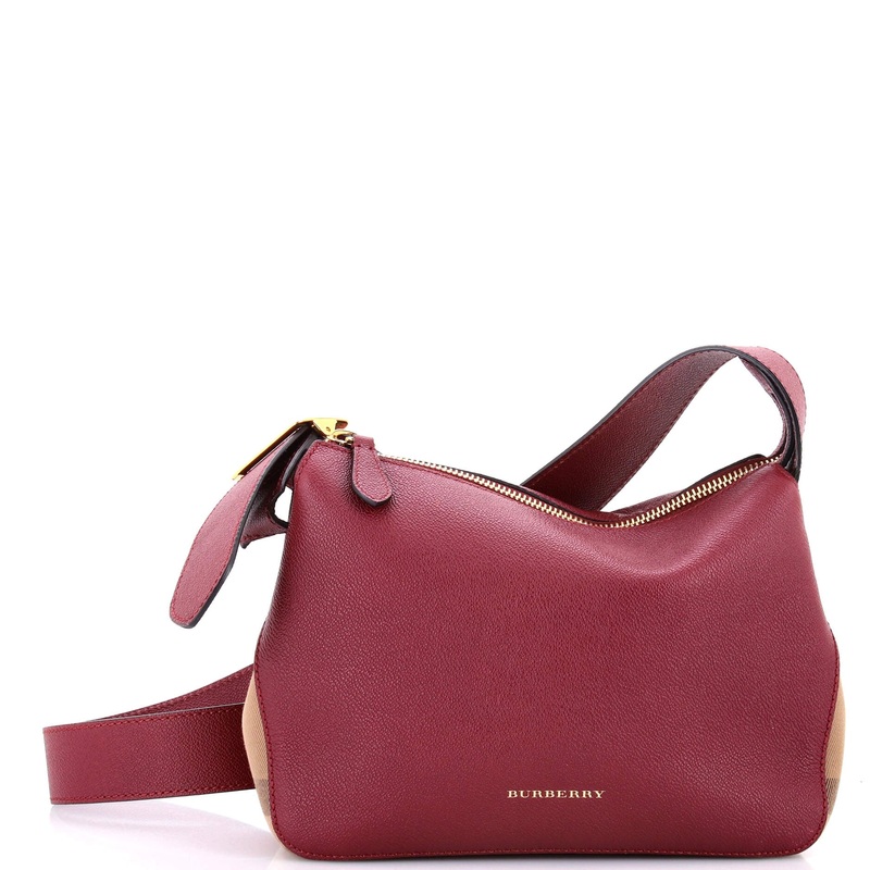 Helmsley Crossbody Bag Leather with House Check Canvas Small