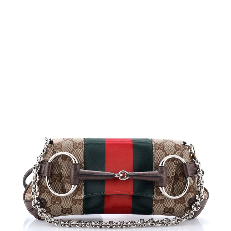 Horsebit NM Web Chain Clutch GG Canvas Small