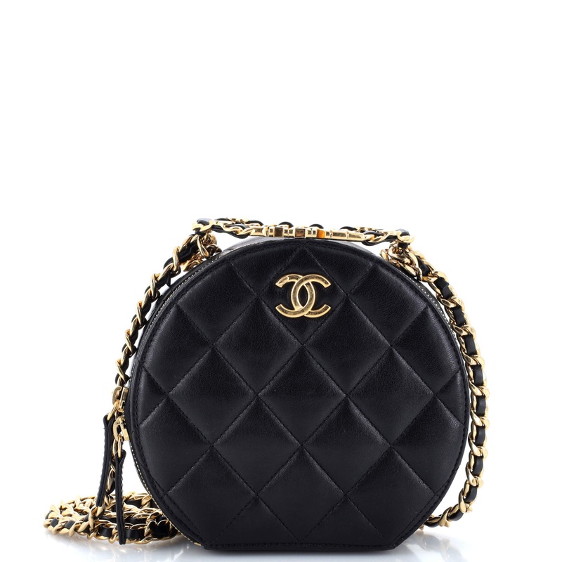 Oval Logo Chain Round Crossbody Bag Quilted Lambskin