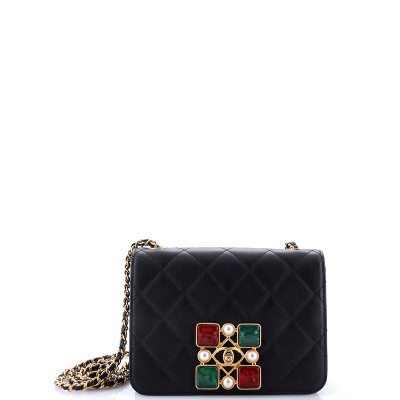 Resin and Pearl CC Full Flap Bag Quilted Calfskin Small