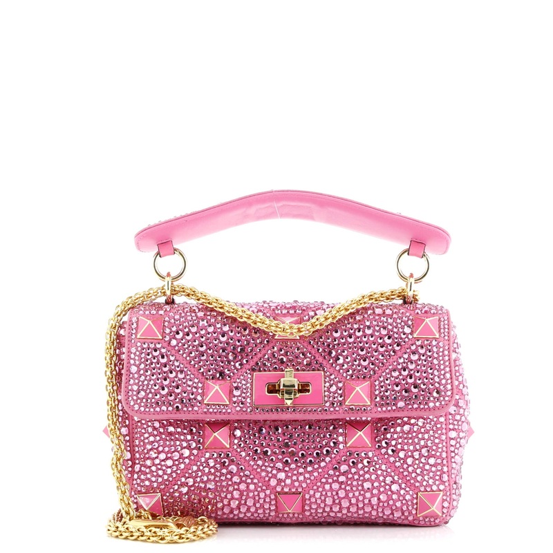 Roman Stud Flap Bag Embellished Suede Medium