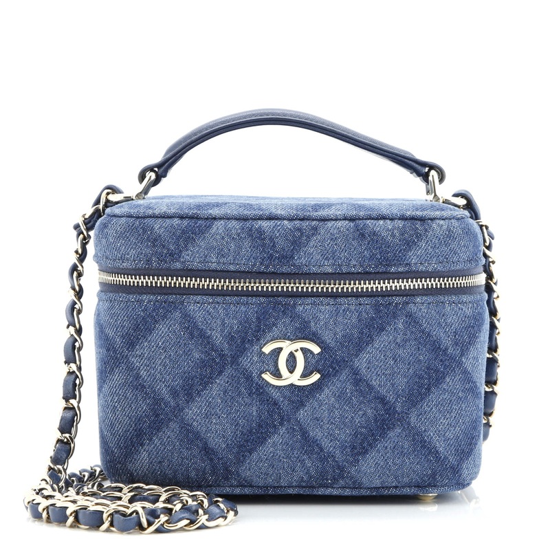 Vanity Case with Chain 3D Quilt Printed Denim Small