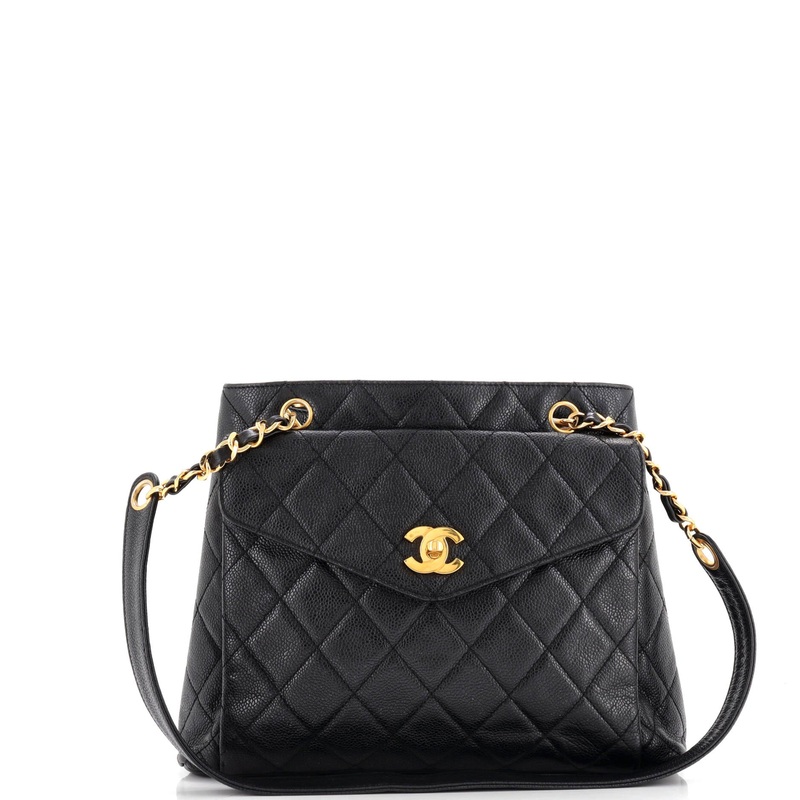 Vintage Front Pocket Shoulder Bag Quilted Caviar Medium