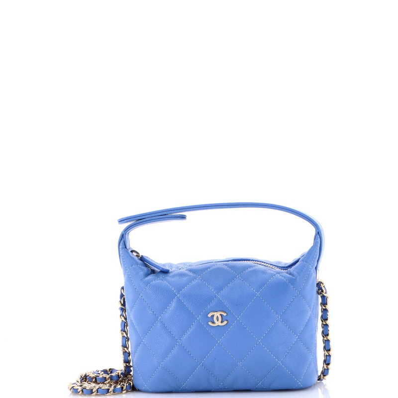 CC Hobo Clutch with Chain Quilted Caviar